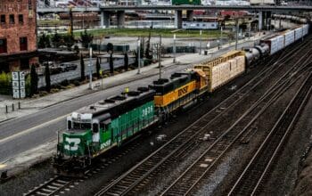 train crossing the city