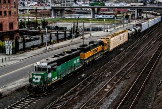 train crossing the city