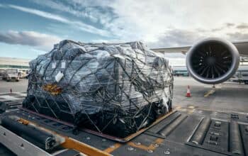 Loading of cargo container at the airport