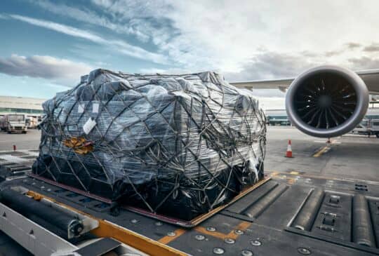 Loading of cargo container at the airport