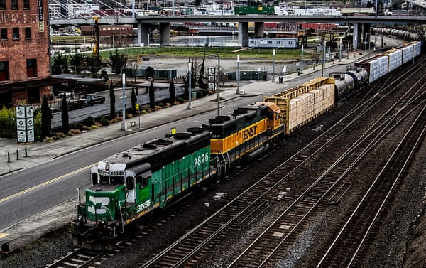 train crossing the city